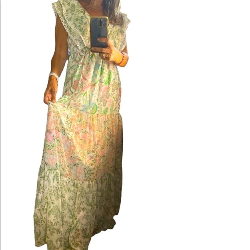 House Of Harlow 1960 Floral Tiered Ruffle Sleeves Maxi Dress.Size S - Picture 5 of 17